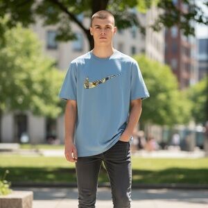 Nike Kids Light Blue Tee with Striped Logo